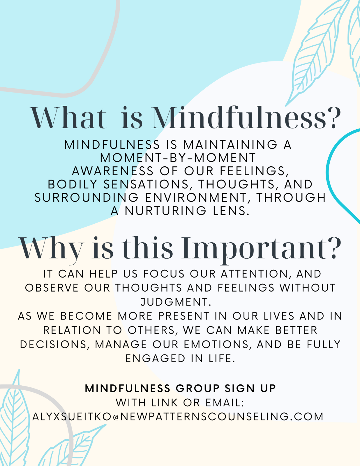 MINDFULNESS GROUP – New Patterns Counseling | Mental Health and Mindfulness